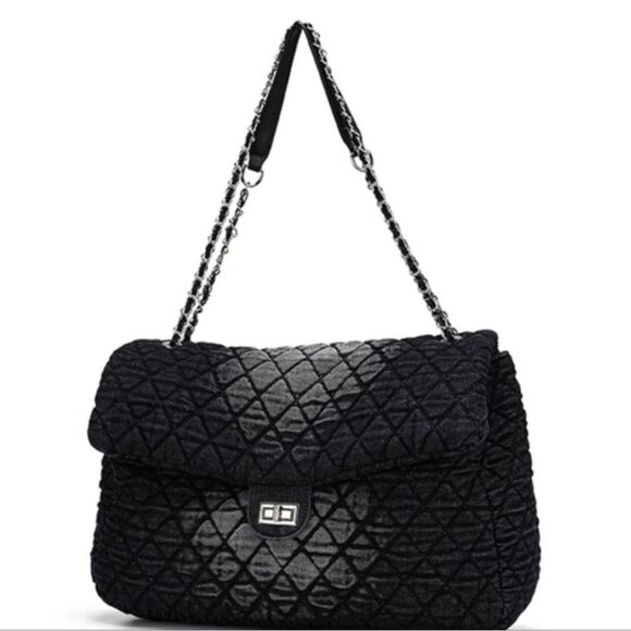 🐢  Adriana Puffy Bag. Black and Grey. Large 2 way. NWOT - Picture 1 of 16